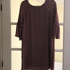 Lined red and black dress with bell sleeves